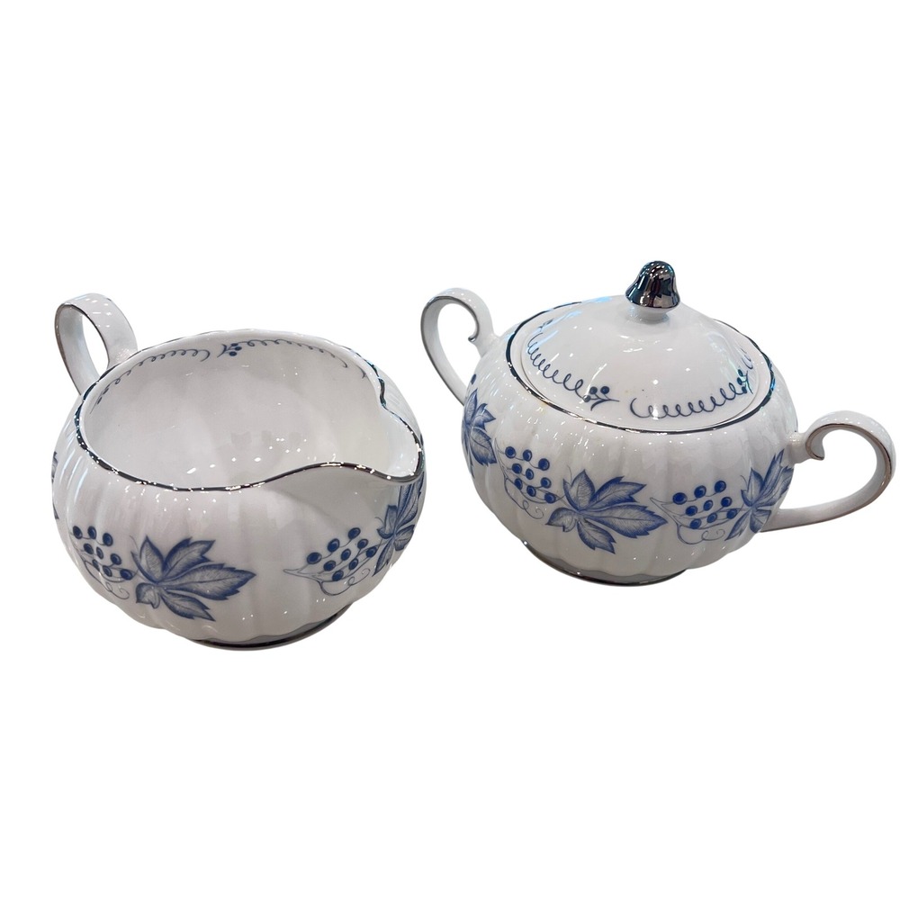 Susie Cooper Sugar Creamer Set English Fine Bone China Blue C1007 Cottagecore